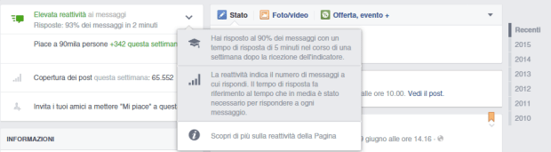 facebook reattività pagina esempio 